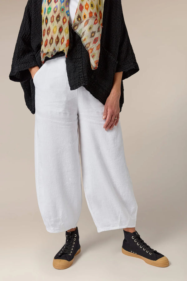 White Twisted Linen Bubble Trousers