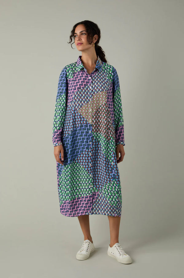 Geo Patchwork Print Shirt Dress