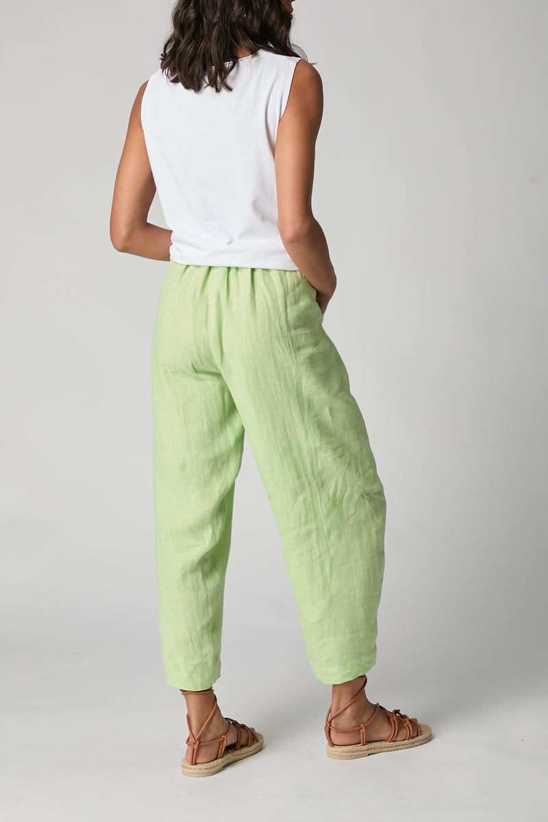Aqua/Yellow Linen Ticking Stripe Bubble Trousers