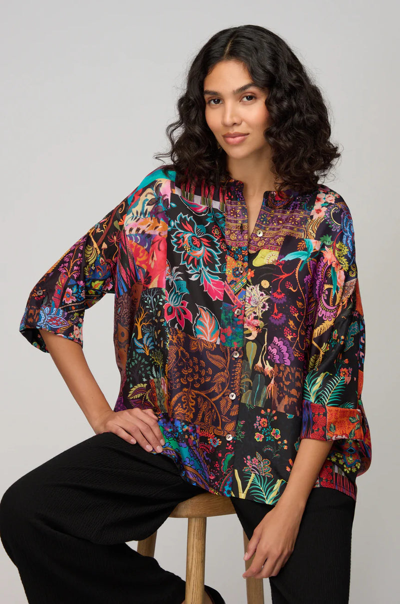 Winter Patchwork Silk Shirt