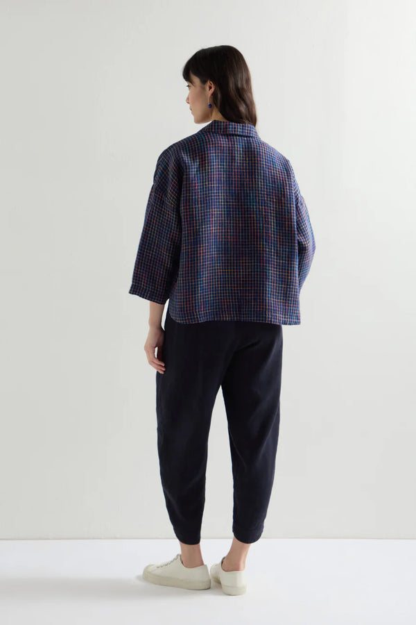 Linen Navy Space Dye Check Boy Jacket