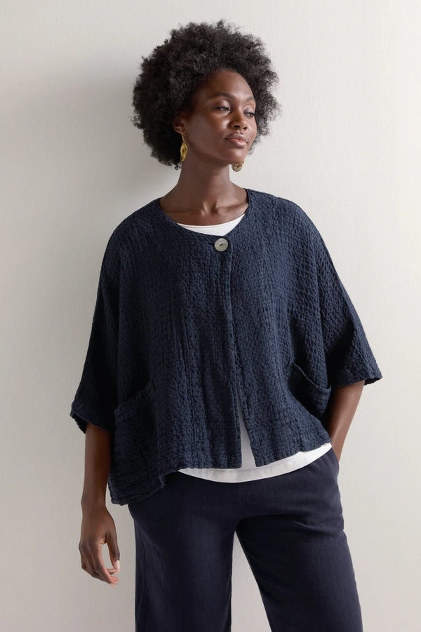 Night Waffle Linen Boxy Jacket