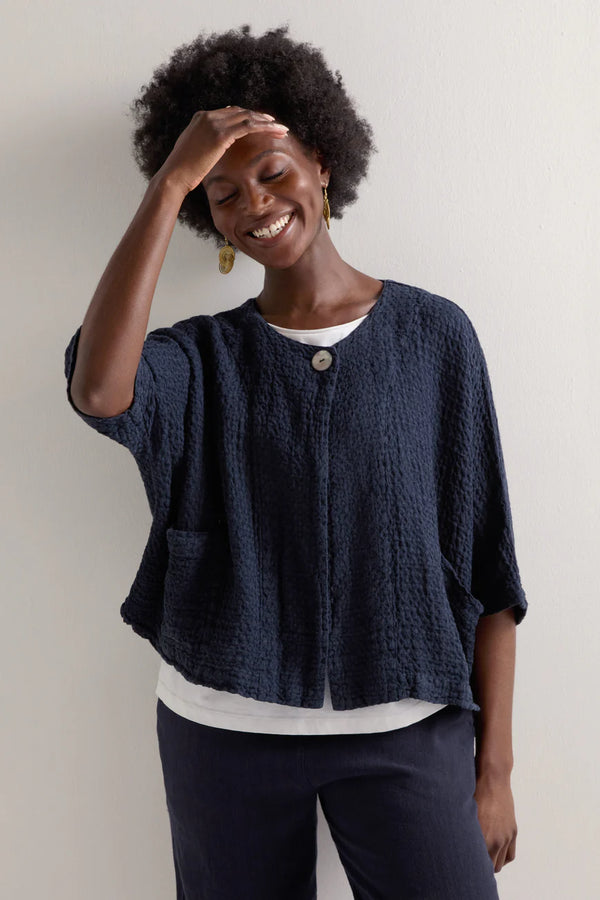 Night Waffle Linen Boxy Jacket