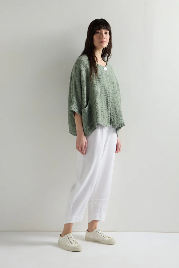 White Twisted Linen Cropped Bubble Trousers