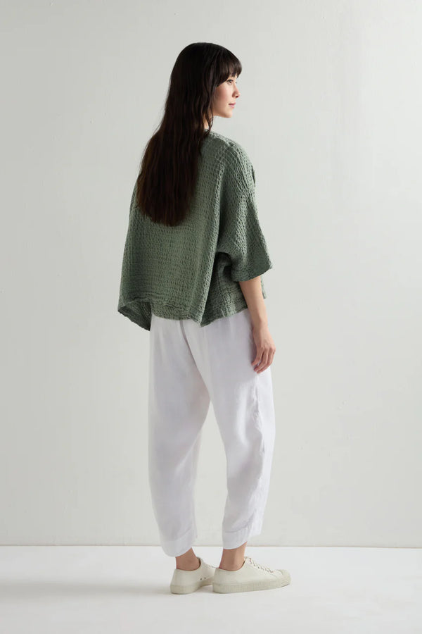 White Twisted Linen Cropped Bubble Trousers
