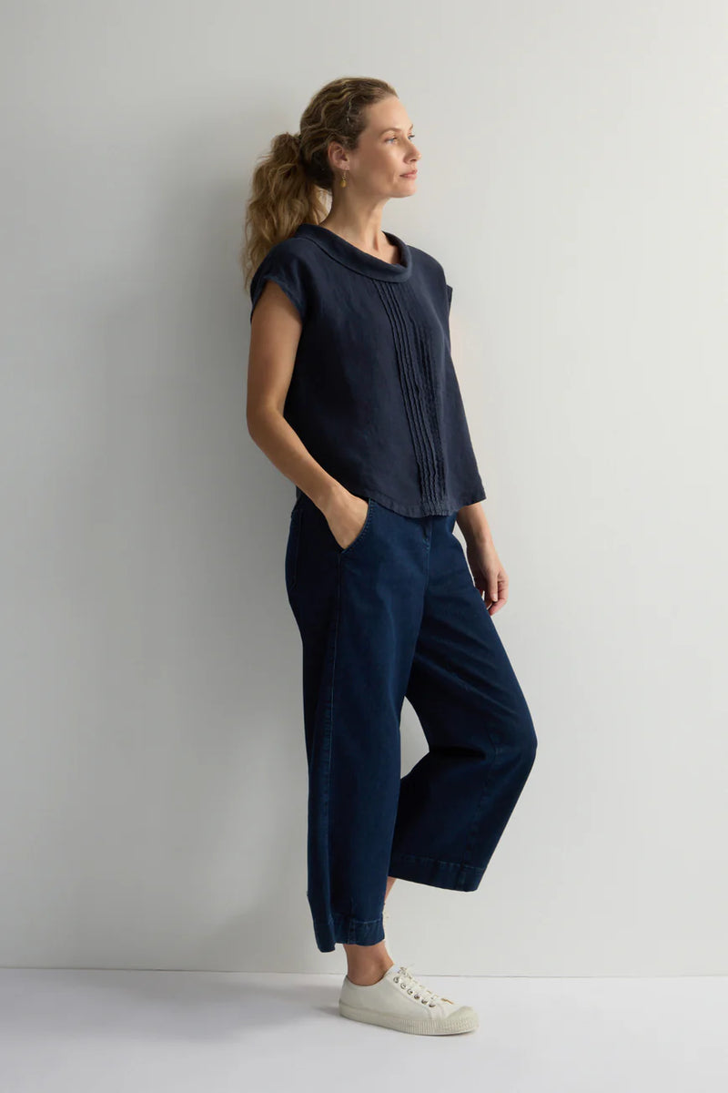 Night Organza Linen Pleat Front Top