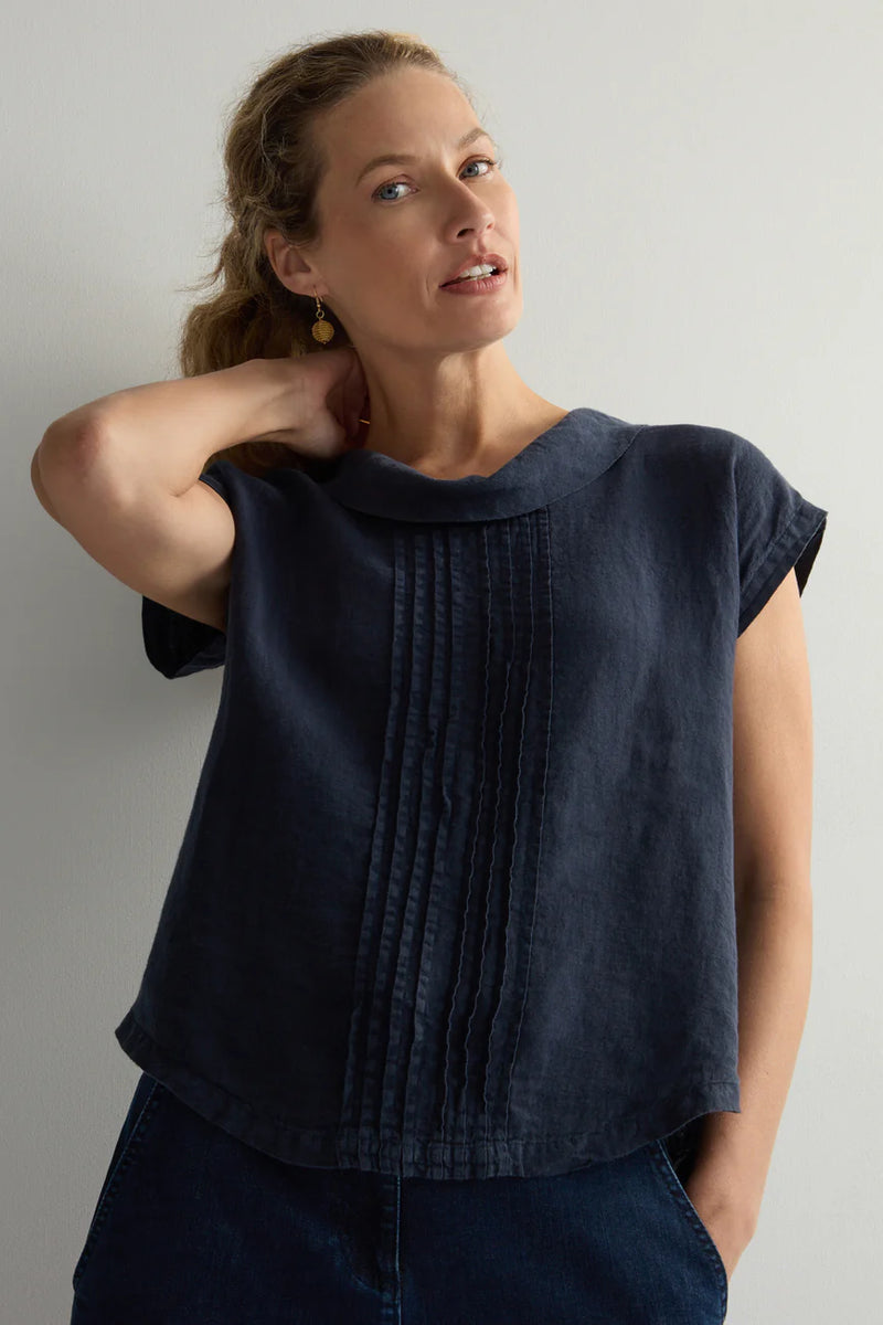 Night Organza Linen Pleat Front Top