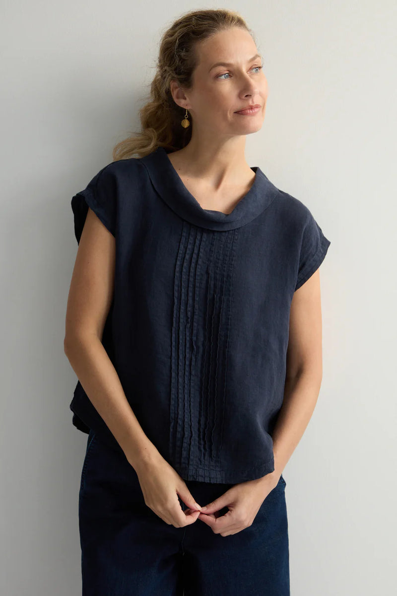 Night Organza Linen Pleat Front Top