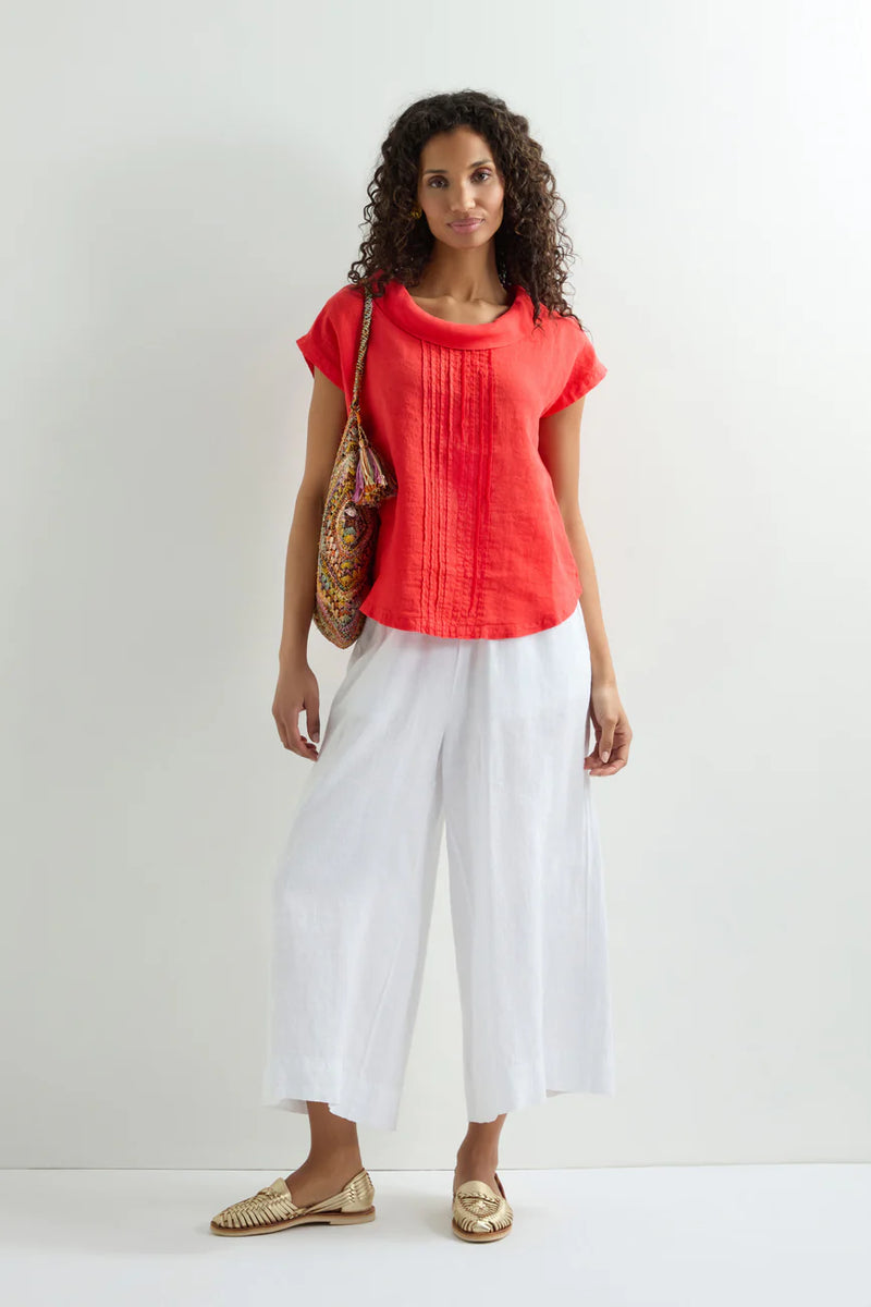 Scarlet Organza Linen Pleat Front Top