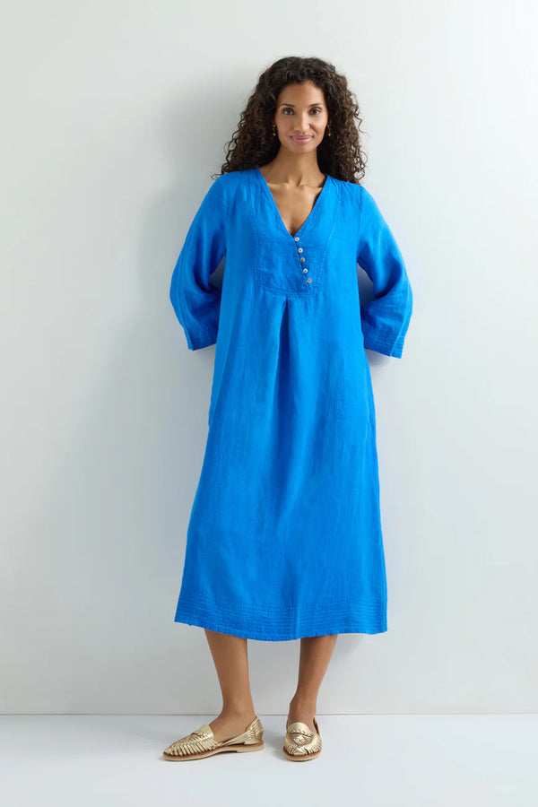 Sapphire Linen Button Placket Dress
