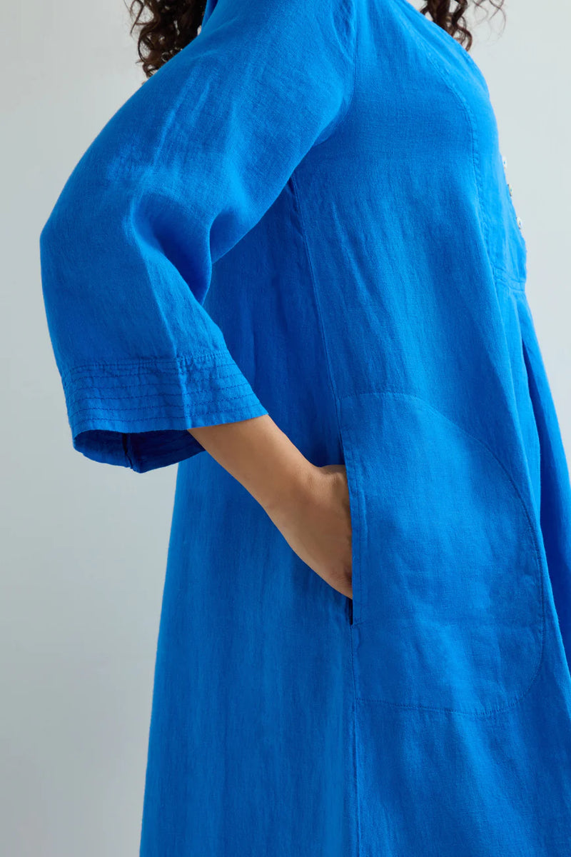 Sapphire Linen Button Placket Dress