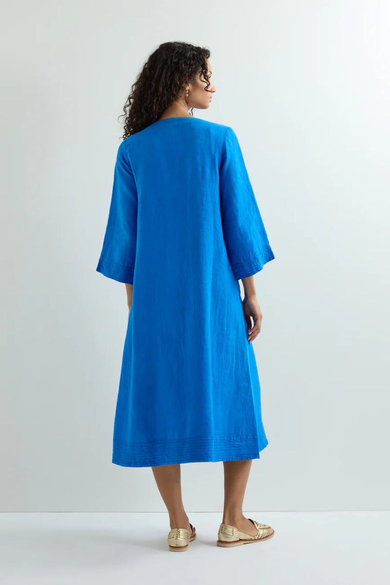Sapphire Linen Button Placket Dress