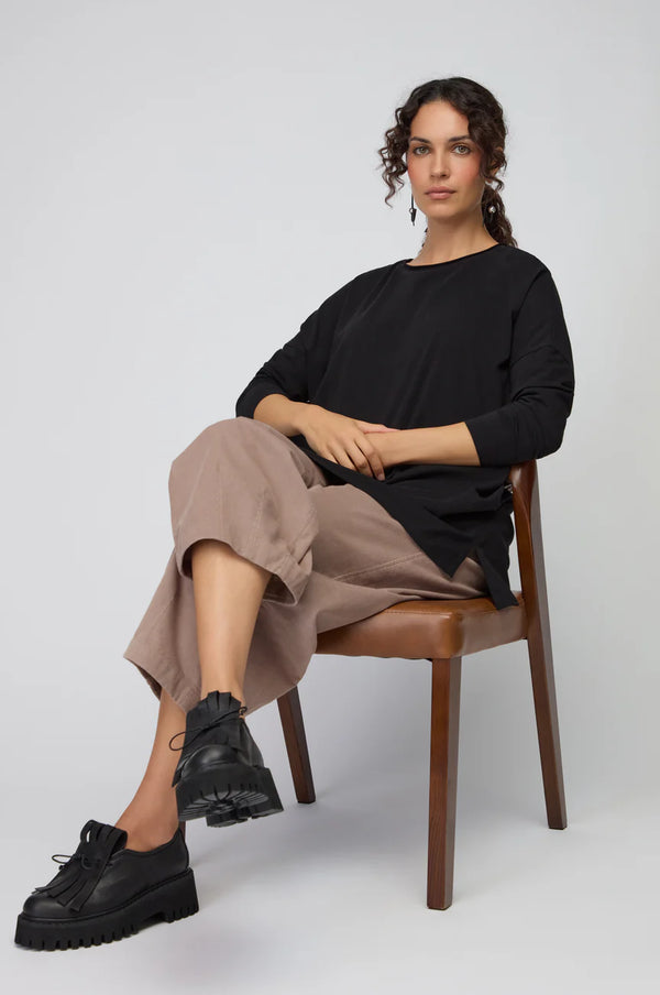 Black Cotton Jersey Relaxed Top