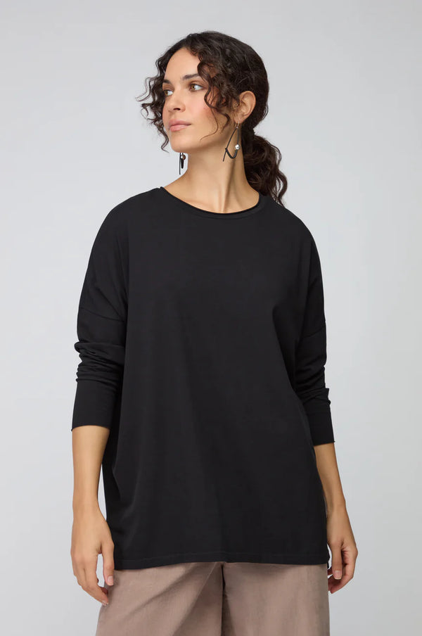 Black Cotton Jersey Relaxed Top