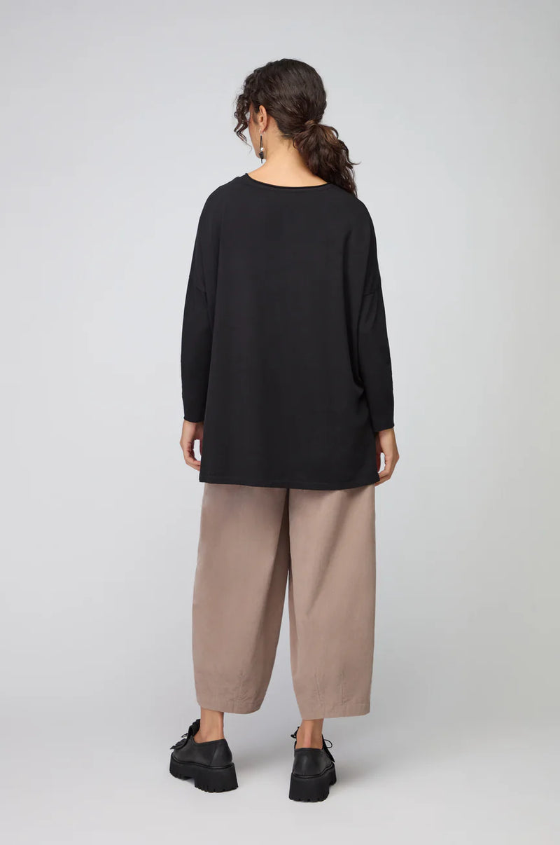 Black Cotton Jersey Relaxed Top