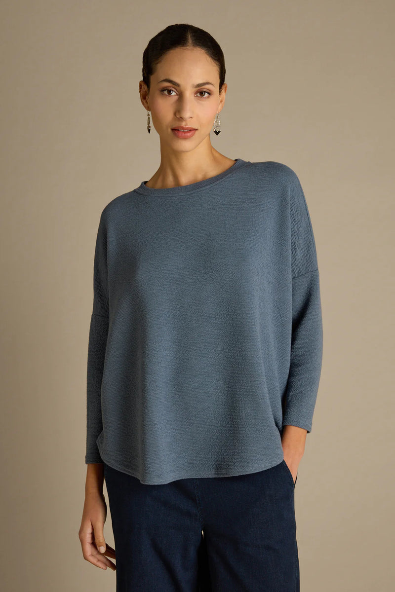 Denim Blue Crinkle Jersey Boxy Top
