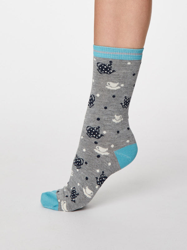 GREY MARLE TEAPOT BAMBOO ANKLE SOCKS