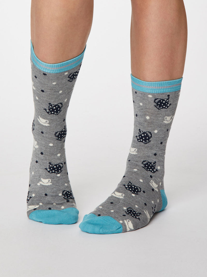 GREY MARLE TEAPOT BAMBOO ANKLE SOCKS